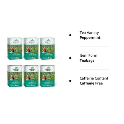 Organic India Tulsi Peppermint Herbal Tea - Holy Basil, Stress Relieving & Refreshing, Immune Support, Aids Digestion, Vegan, USDA Certified Organic, Caffeine-Free - 18 Infusion Bags, 6 Pack