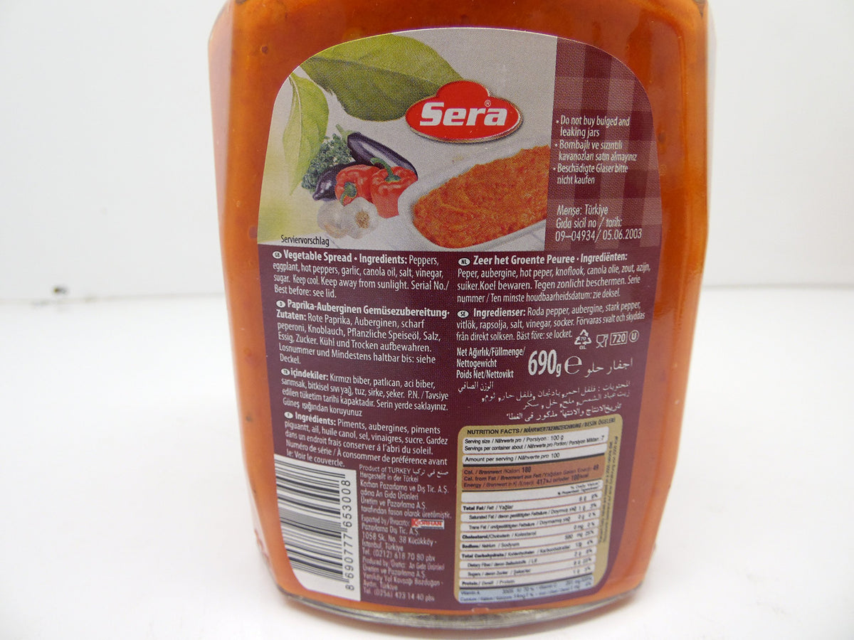 Sera Turkish Hot Ajvar Vegetable Spread 24.33oz (690g) (Acili Ajvar)