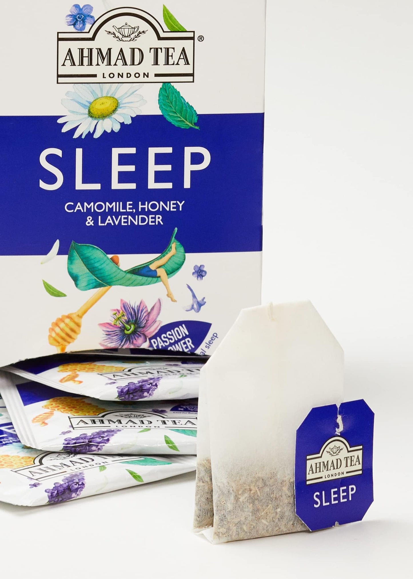 Ahmad Tea Herbal Tea, Camomile, Honey, & Lavender 'Sleep' Natural Benefits Teabags, 20 ct (Pack of 1) - Decaffeinated & Sugar-Free