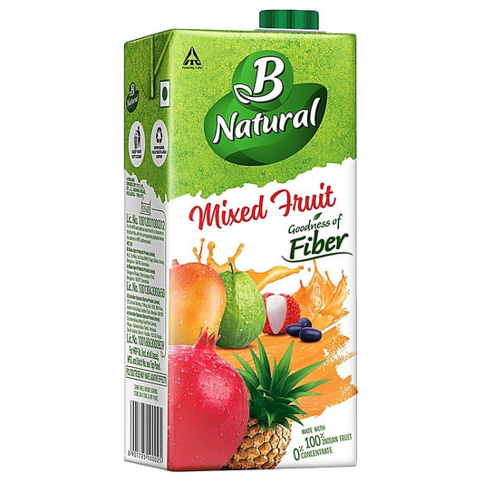 B Natural Mixed Fruit - Rich In Fibre, Vitamin C & E, 100% Indian Fruit & 0% Concentrate, 1 L Carton