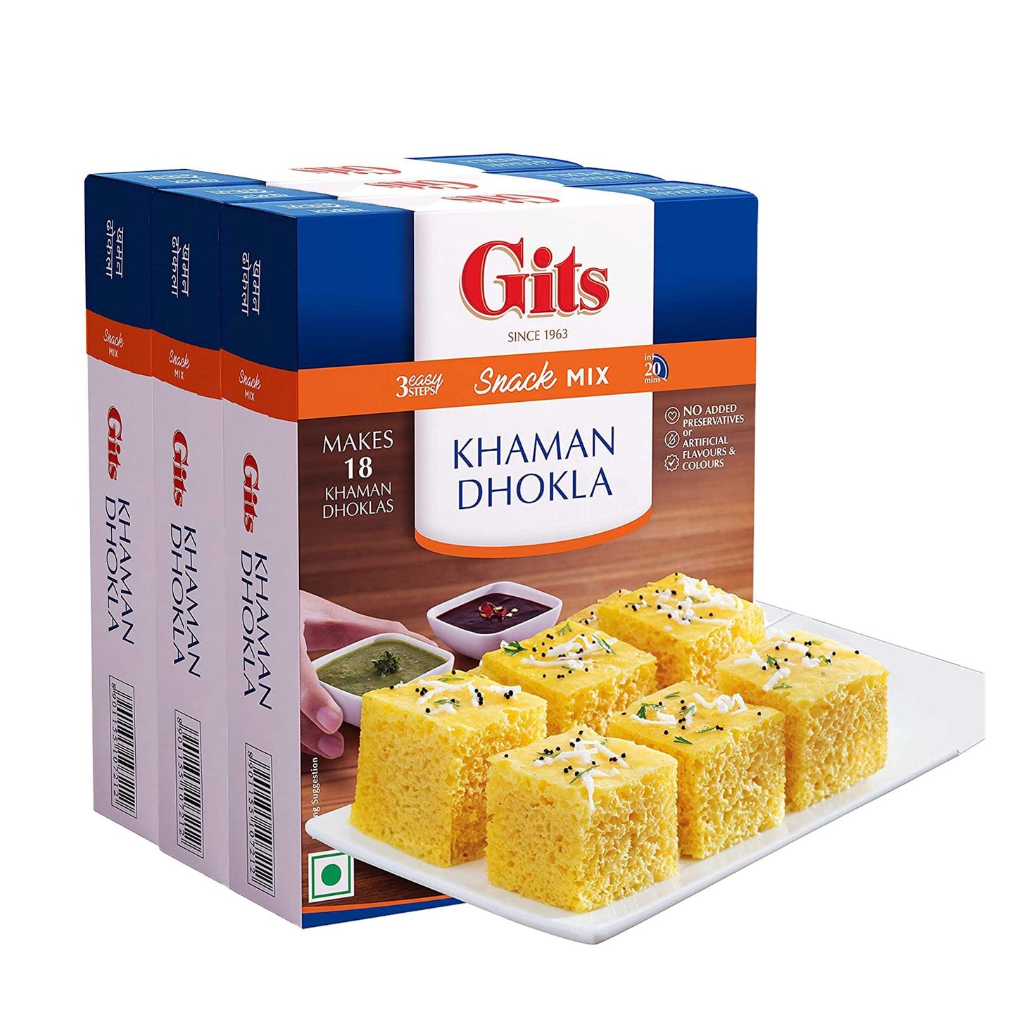 Gits Instant Mix Box - 180gm (Pack of 3) | Ready to Cook Indian Breakfast/Lunch/Dinner/Snack Meal | No Artificial Colors, Flavors, Preservatives, 100% Vegetarian, Easy Recipe (Khaman Dhokla)