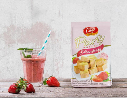 Gastone Lago Party Wafers Cookies With Strawberry Cream Filling 8.82 oz, 250g (Pack of 2) (Strawberry, 2-Pack)