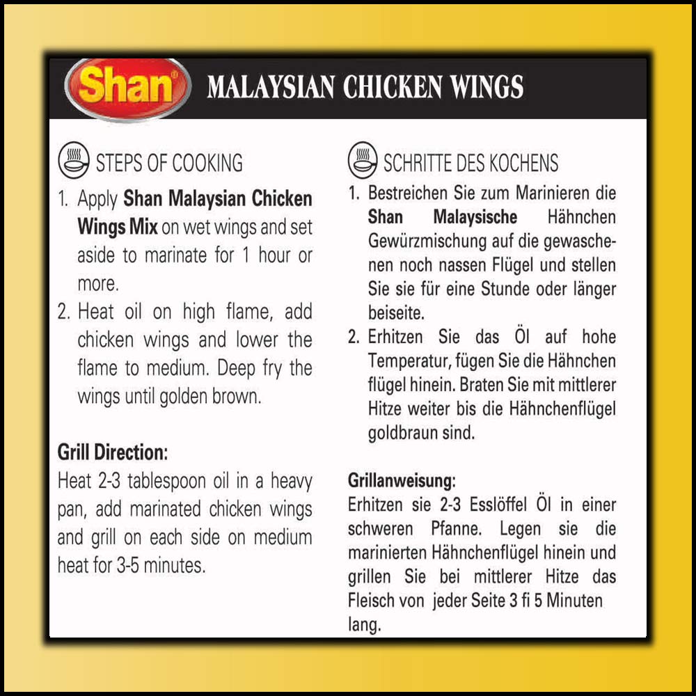 Shan Malaysian Chicken Wings Oriental Seasoning Mix 1.41 oz (40g) - Spice Powder for Deep Fried/Grilled Chicken Wings (Pack of 1)