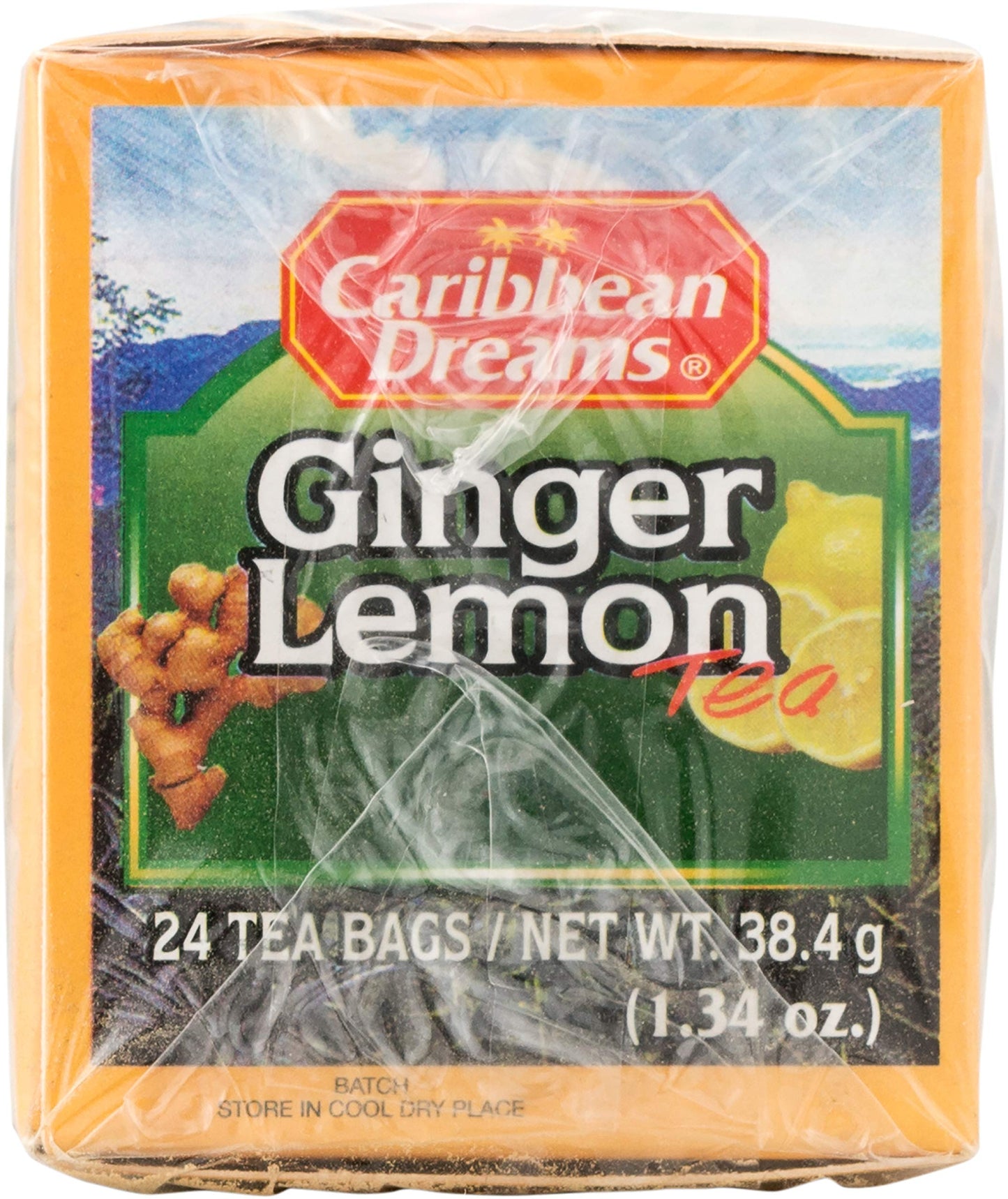 Caribbean Dreams Ginger Lemon Tea, 24 tea bags, Herbal Natural Tea, Caffeine Free, Tea Bags with Lemon & Ginger
