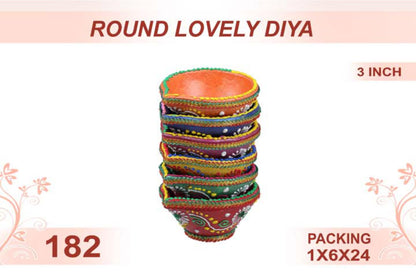 Round Lovely Diya 6pc 3inch #182 - Diwali Clay Diya