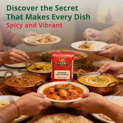 LAXMI Kashmiri Red Hot Chili Powder, South Asian Chilli Seasoning, 14 Oz