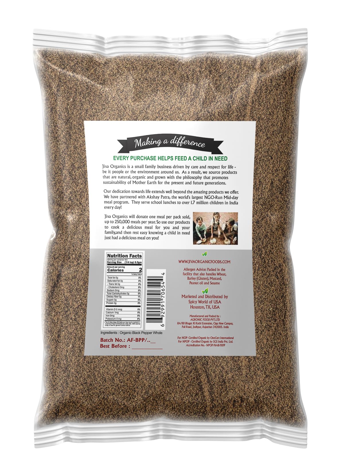 Jiva Organics Black Pepper Powder Ground (Table Grind) 7 Ounce