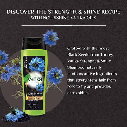 Vatika Naturals Dabur Shampoo - Nourishes and Rejuvenates Your Natural Hair - Strengthening and Moisturizing Cleanser for Frizzy Hair, Damaged Hair and All Hair Types (360ml Bottle) (black seed)