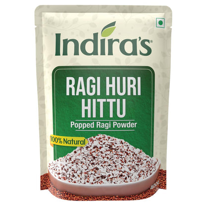 INDIRA Indira??s Ragi Huri Hittu, Tasty Popped Ragi Flour (400g Each, Pack of 2), Sugar Free Ragi Malt Mix, Instant Ragi Porridge Mix, Ragi Laddu Mix, Popped Finger Millet