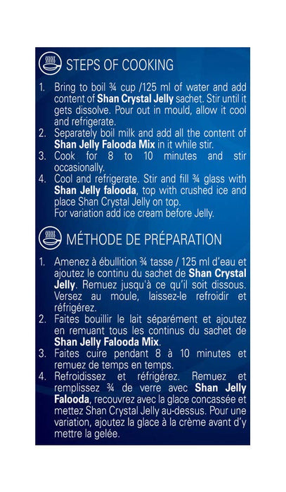 Shan Jelly Falooda Dessert Mix 4.4 oz (125g) - Powder for Ice Cream, Dry Fruit, Jelly and Noodles Milk Shake - Suitable for Vegetarians - Airtight Bag in a Box (Pack of 24)