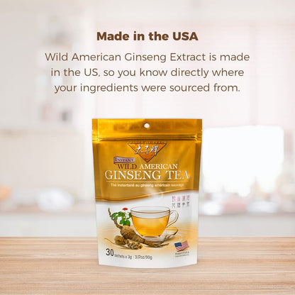Prince of Peace Instant Wild American Ginseng Tea, 30 Sachets Healthy Drink, Caffeine-Free Energy-Boosting, Heavy Antioxidants, Made in The USA, Plant Extracts