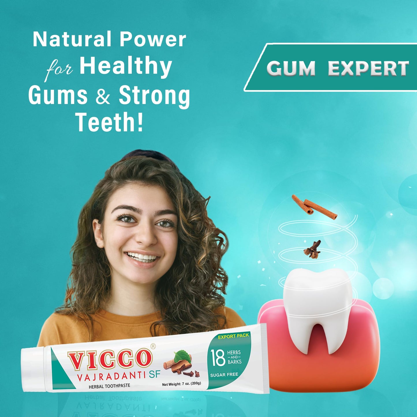 Vicco Vajradanti Herbal Toothpaste | Natural Astringent and Analgesic| Consists of 18 Herbs, 100% Natural, Vegan, and Cruelty-Free | Sugar-Free-(Pack of 3 x 7oz)