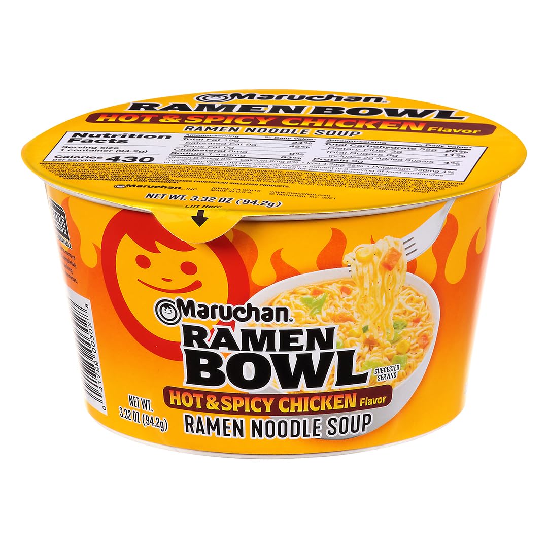 Maruchan Bowl Hot & Spicy Chicken, 3.32 Oz, Pack of 6