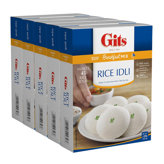 Gits Rice Idli (Super healthy light Rice cakes) 17.5 Oz X 5 Packs | Indian Vegetarian Breakfast - Ready in 20 mins