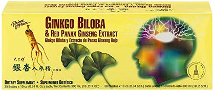 Prince Of Peace Ginkgo Biloba & Red Panax Ginseng Extract, 30 Bottles, 0.34 fl. oz. Each Ginkgo Biloba Supplement Chinese Red Panax Ginseng Extract Supports Overall Well-Being