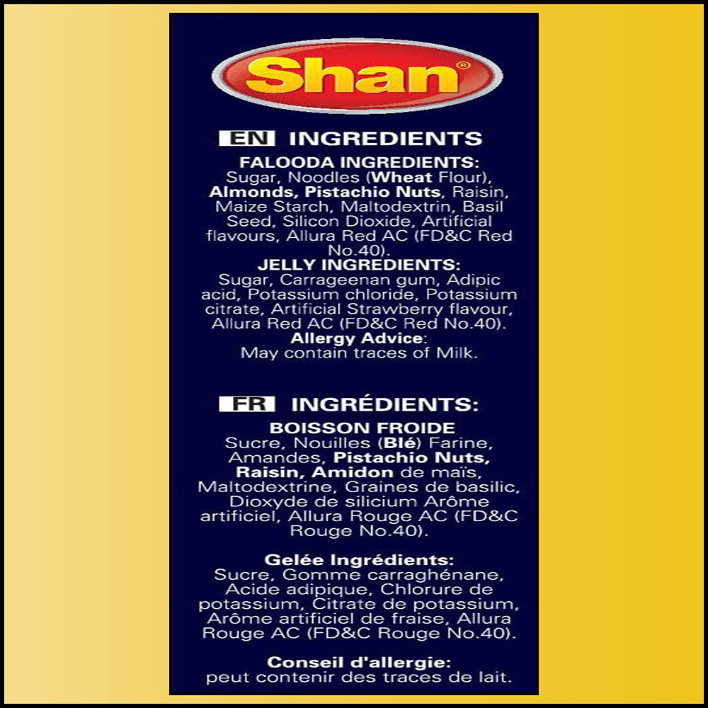 Shan Jelly Falooda Dessert Mix 4.4 oz (125g) - Powder for Ice Cream, Dry Fruit, Jelly and Noodles Milk Shake - Suitable for Vegetarians - Airtight Bag in a Box (Pack of 6)