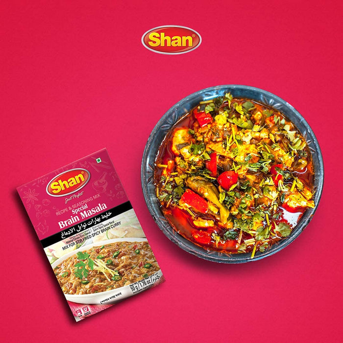 Shan Special Brain Recipe and Seasoning Mix 1.76 oz (50g) - Spice Powder for Stir Fried Spicy Brain Curry - Suitable for Vegetarians - Airtight Bag in a Box