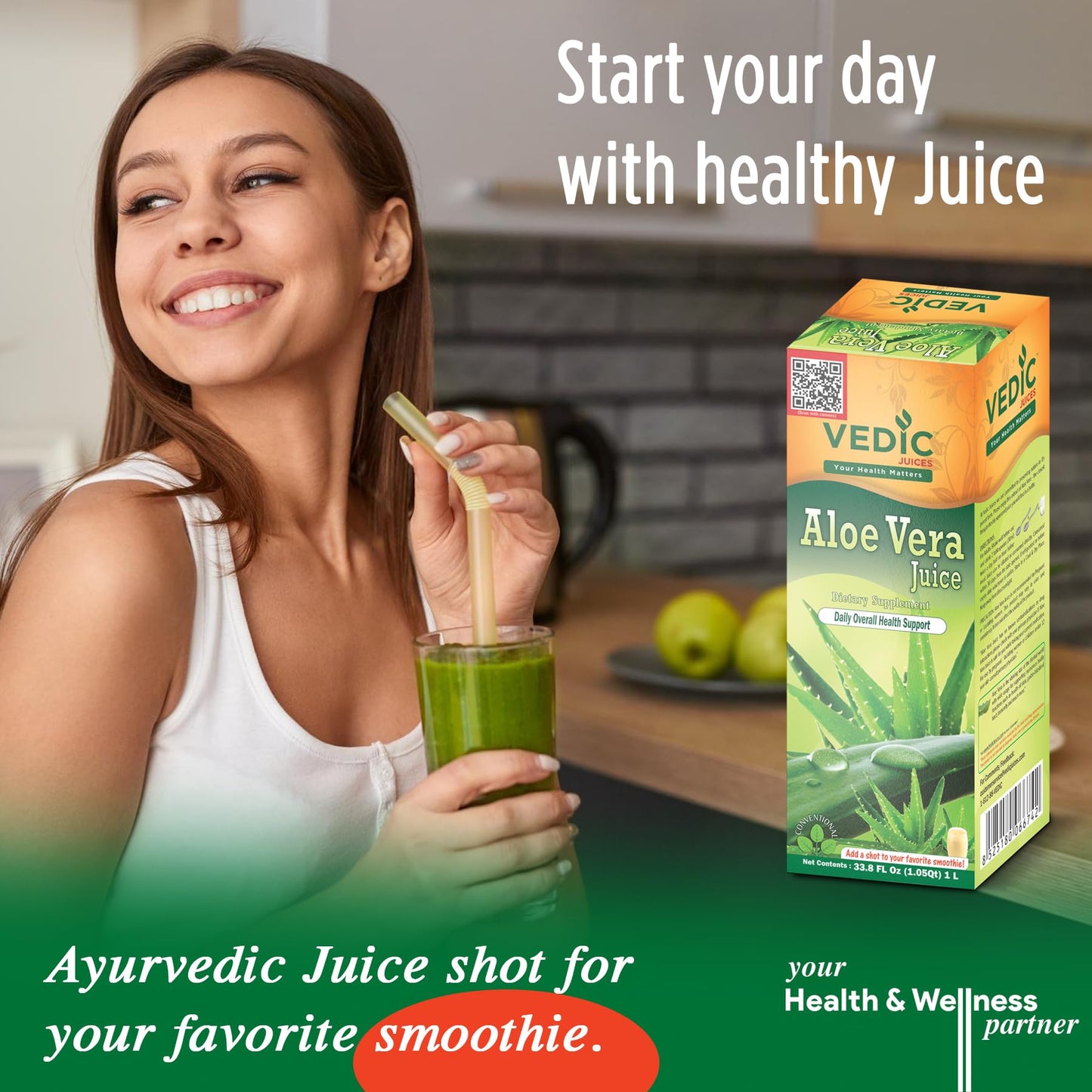 Vedic Aloe Vera Juice, Daily Overall Health Support 1L - Ayurveda & Vitamins