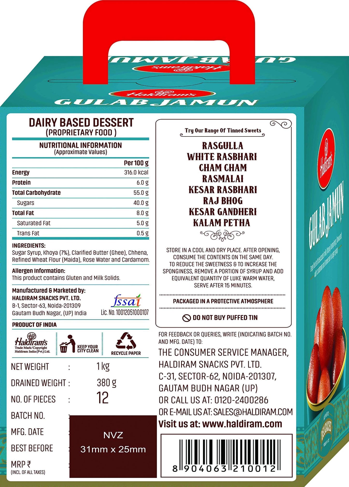Haldiram's Gulab Jamun & Rasgulla Combo Pack 1 Kg Tin X 2 Pcs