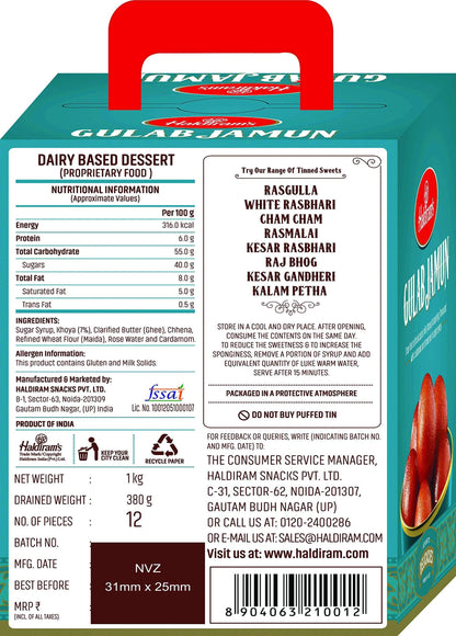 Haldiram's Gulab Jamun & Rasgulla Combo Pack 1 Kg Tin X 2 Pcs