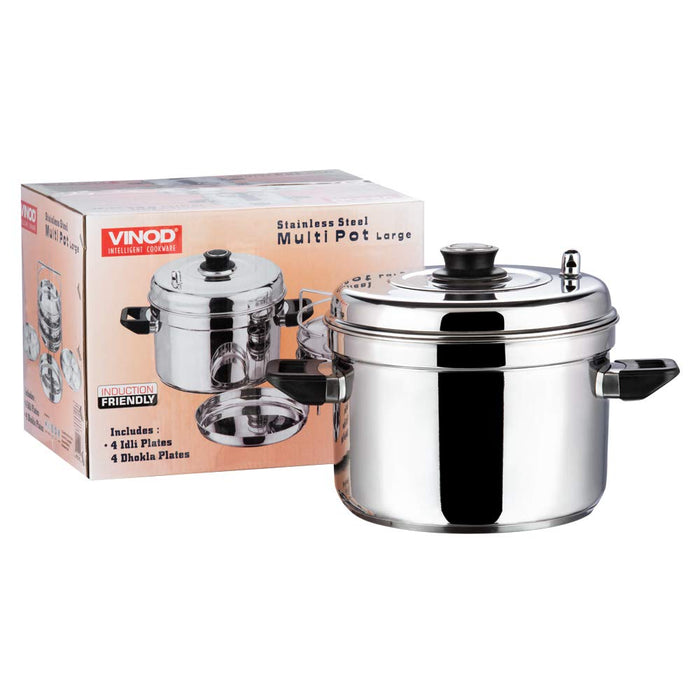 Vinod St. Steel Multi Pot large with Idli & Dhokla plates 4 plates each