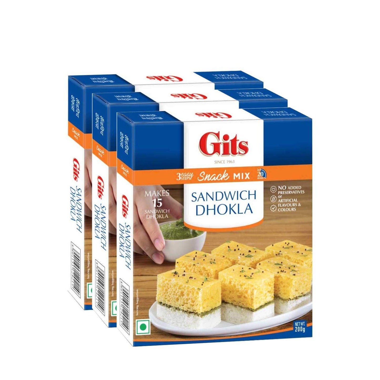 Gits Instant Mix Box - 200gm (Pack of 3) | Ready to Cook Indian Breakfast/Lunch/Dinner/Snack Meal | No Artificial Colors, Flavors, Preservatives, 100% Vegetarian, Easy Recipe (Sandwich Dhokla)