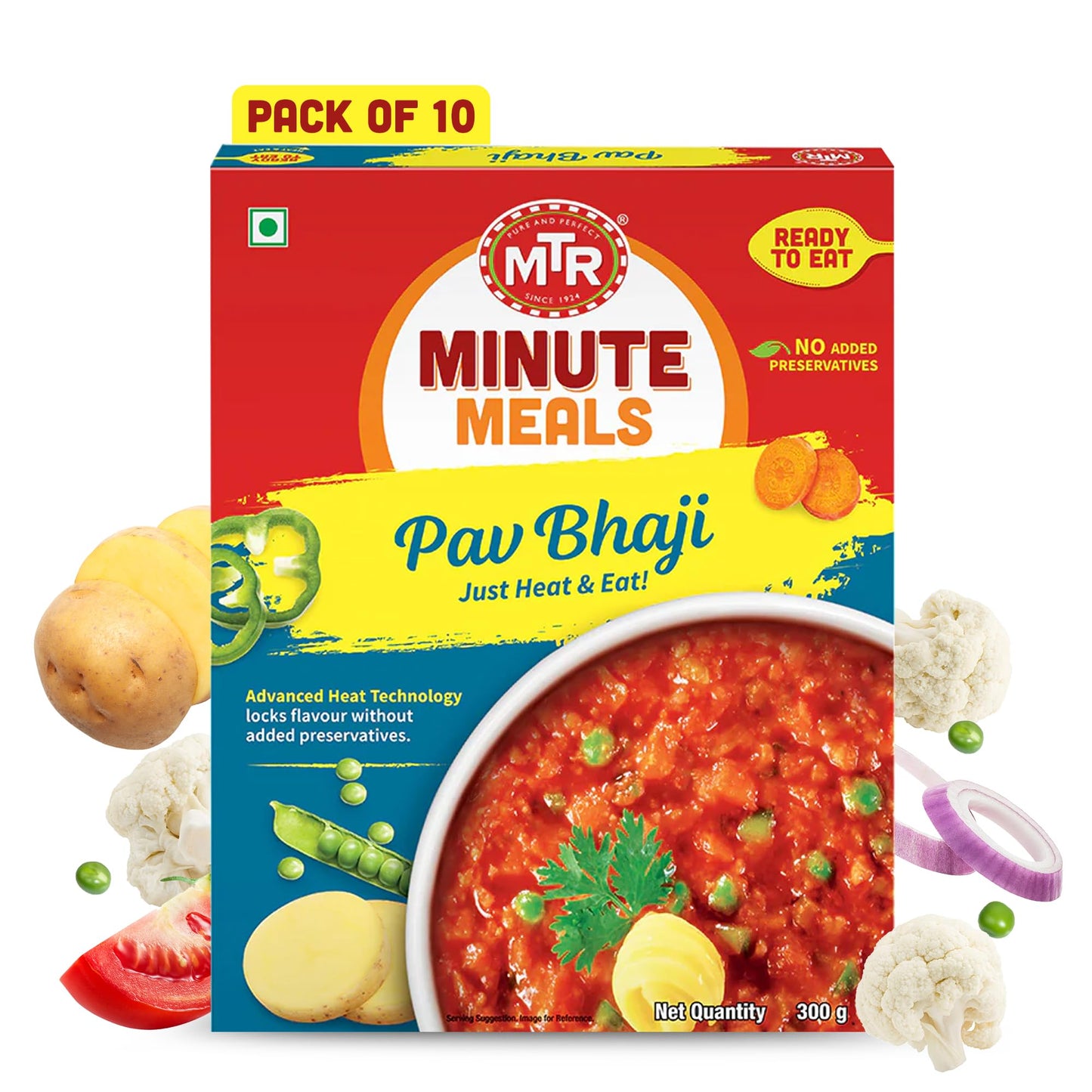 MTR Ready To Eat Pav Bhaji Pack Of 10 (300 Gm Each)