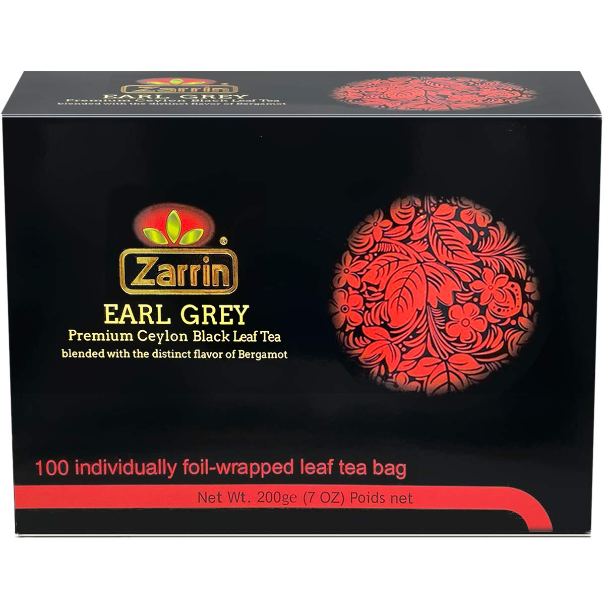 Zarrin - Premium Ceylon Earl Grey Black Leaf Tea, 100 Individually Foil-wrapped Tea Bags