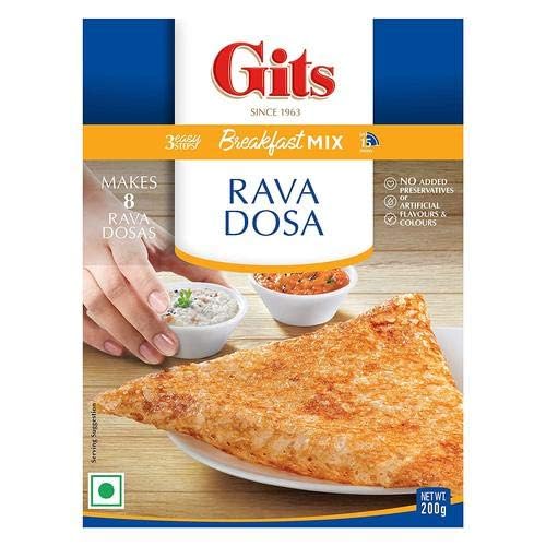 Gits Instant Mix Box - 600gm (Pack of 3 x 200gm) | Ready to Cook Indian Breakfast/Lunch/Dinner/Snack Meal | No Artificial Colors, Flavors, Preservatives, 100% Vegetarian, Easy Recipe (Rava Dosa)