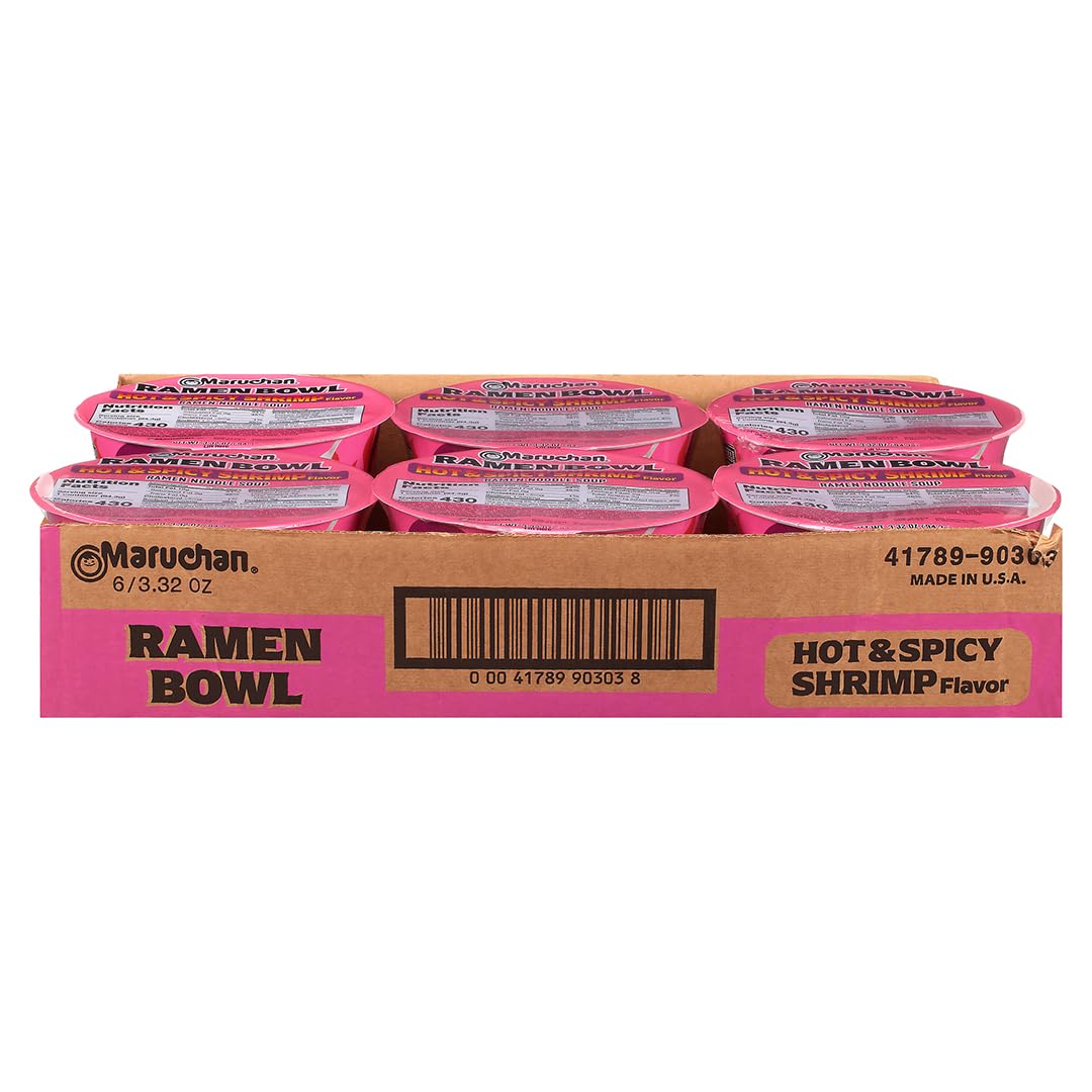 Maruchan Bowl Hot & Spicy Shrimp Flavor, 3.32 Oz, Pack of 6