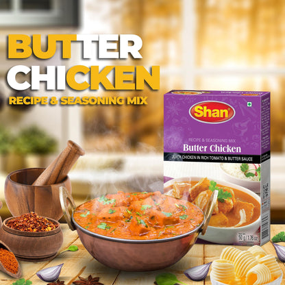 Shan - Butter Chicken Seasoning Mix (50g) - Spice Packets for Chicken in Butter Sauce (Pack of 6)