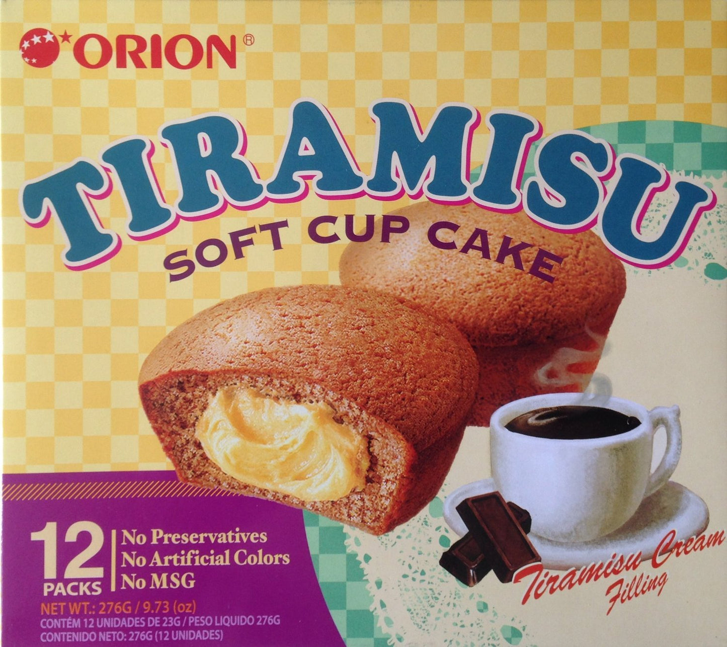 Orion Custard-TIRAMISU SOFT CAKE, CHOCO PIE, NO PRESERVATIVES, MSG, COLORS ADD. 9.73 Oz (12 Pieces) (TIRAMISU SOFT CAKE)