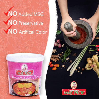 Mae Ploy Massaman Curry Paste, Authentic Thai Masaman Curry Paste For Thai Curries And Other Dishes, Aromatic Blend Of Herbs, Spices And Shrimp Paste (14 oz Tub)