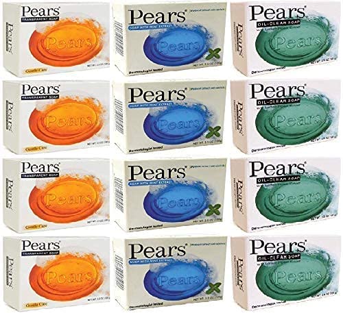 Pears Bar Soap Variety Pack 12 Mint Extract Lemon & Original - Set Of 4