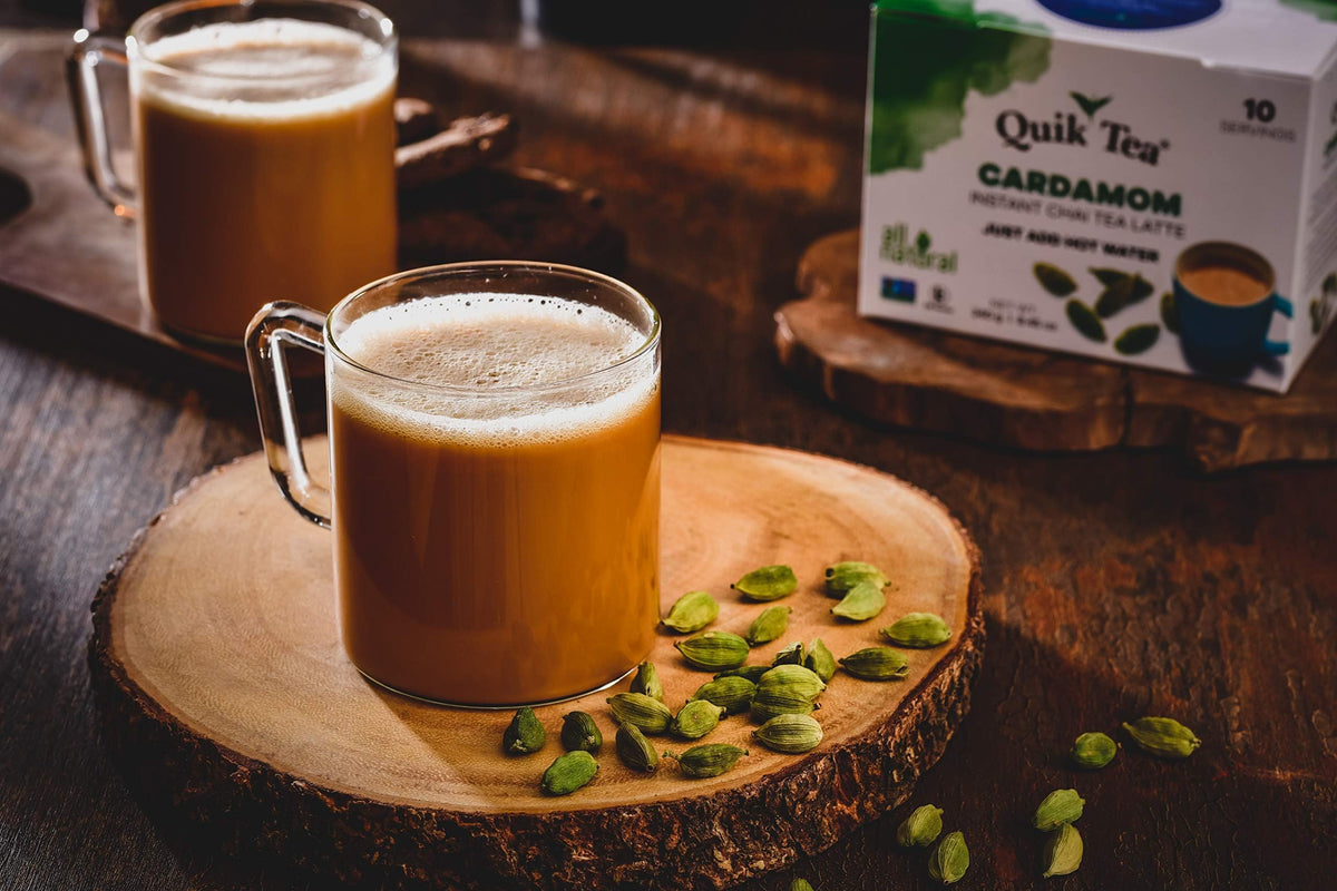 QuikTea Cardamom Chai Tea Latte - 20 Count (2 Boxes of 10 Each) - All Natural & Preservative Free Authentic Instant Chai