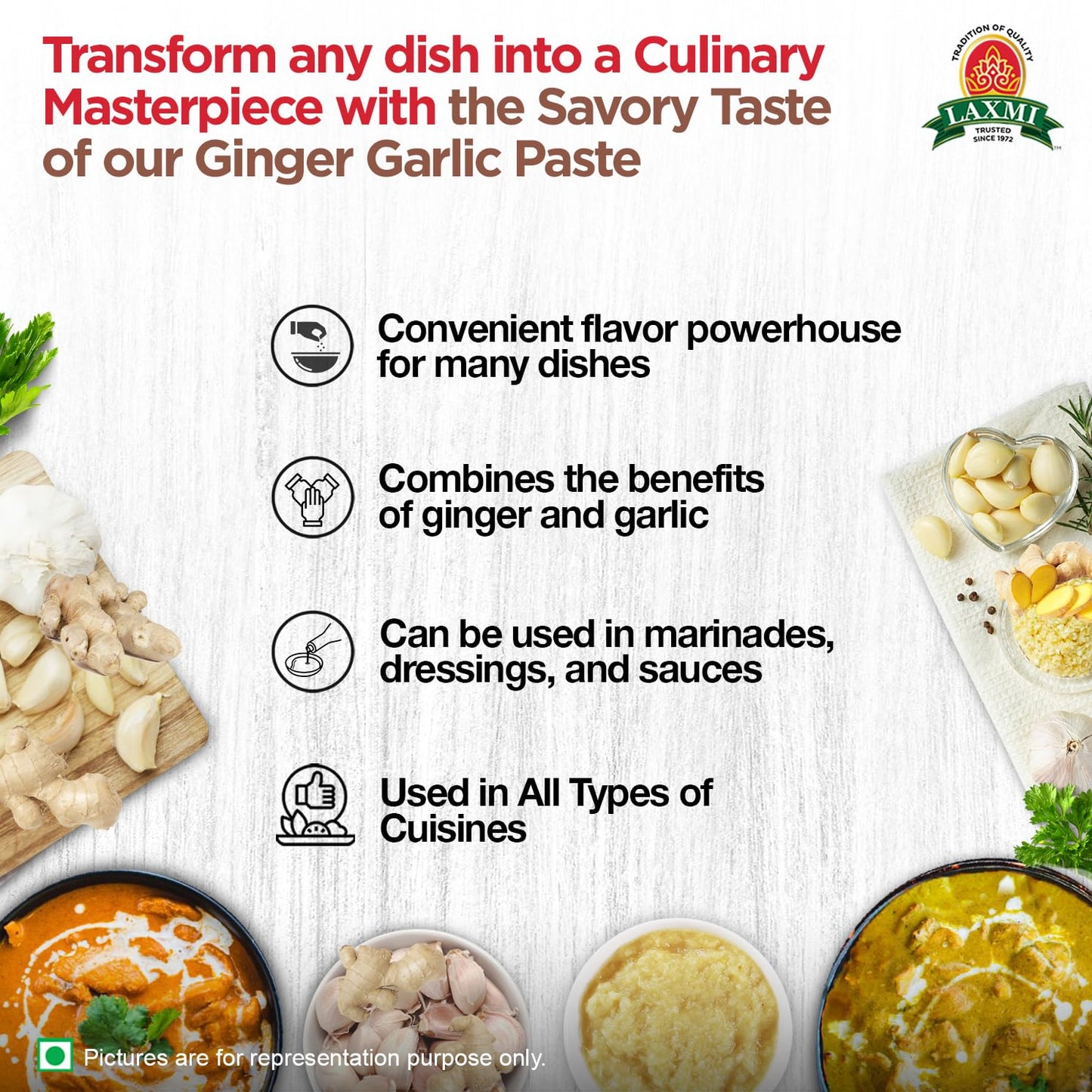 Laxmi Ginger Garlic Paste, 8 oz | Ginger and Garlic Paste in a Jar | Garlic and Ginger Paste for Cooking | A pure fresh staple