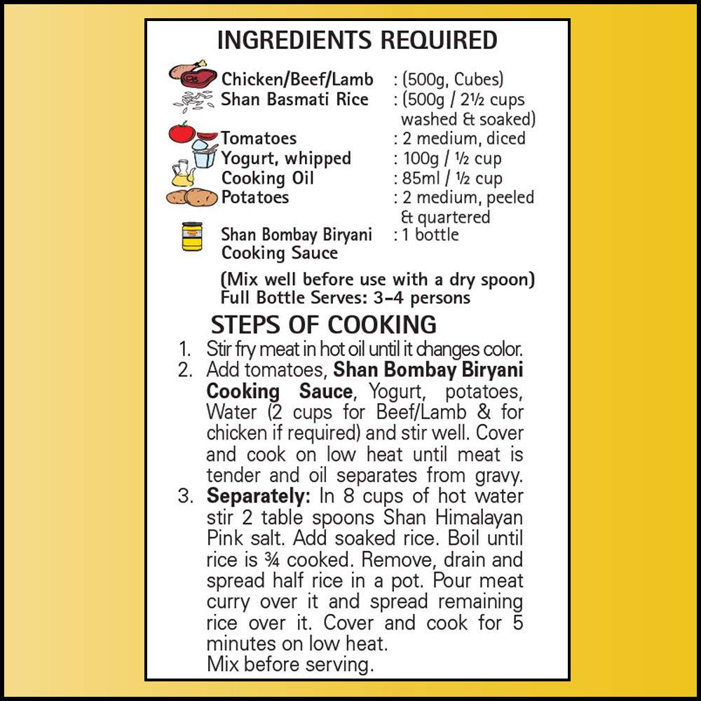 Shan Bombay Biryani Cooking Sauce 12.3oz (350g) - Simmer Sauce for Meat and Potato Layered Spicy Pilaf - Easy to Cook Delicious Meal at Home - Suitable for Vegetarians
