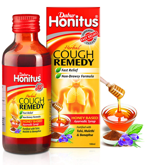 Dabur Honitus Herbal Cough Remedy Ayurvedic Syrup, 3.38 fl oz