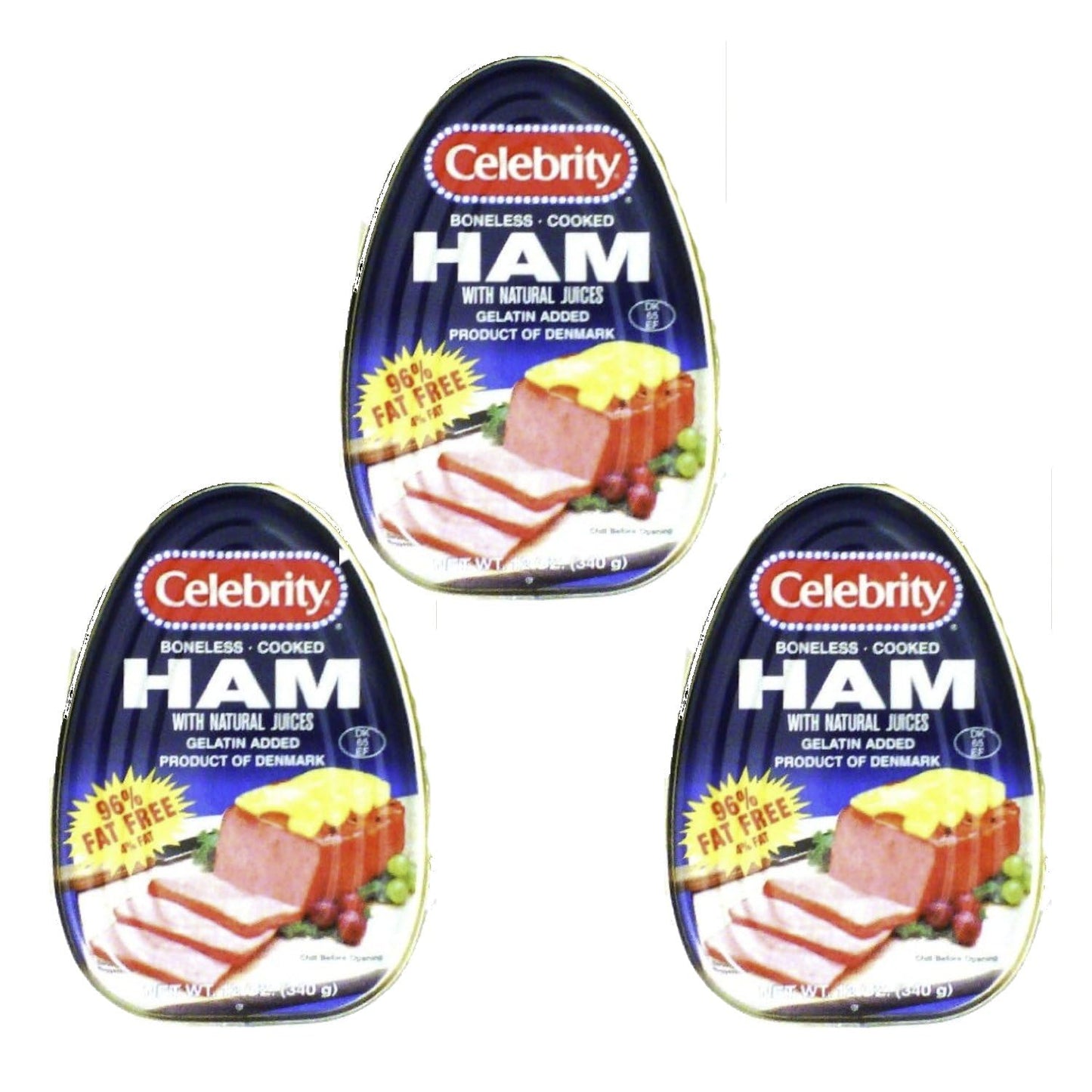 CELEBRITY HAM COOKED CANNED BONELESS PRODUCT OF DENMARK 12 OZ (Pack of 3)