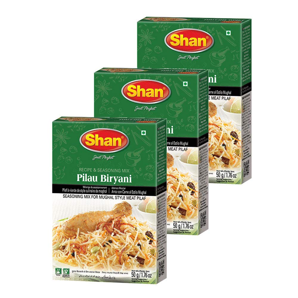 Shan - Pilau Biryani Seasoning Mix (50g) - Spice Packets for Mughal Style Meat Pilaf (Pack of 3)