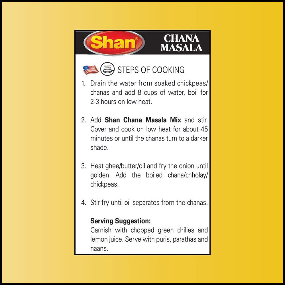 Shan Chana Masala Recipe and Seasoning Mix 3.52 oz (100g) - Spice Powder for Punjabi Style Mild Chickpeas Curry - Suitable for Vegetarians - Airtight Bag in a Box (Pack of 4)