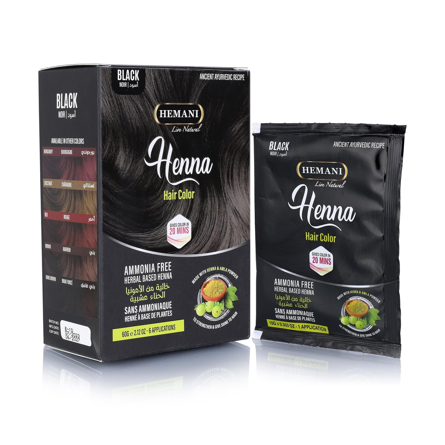 HEMANI Hair Henna Color 2.12 OZ (60g) 6 Applications, Colors in 20 Minutes - Ammonia Free - Herbal Based Henna (Black)