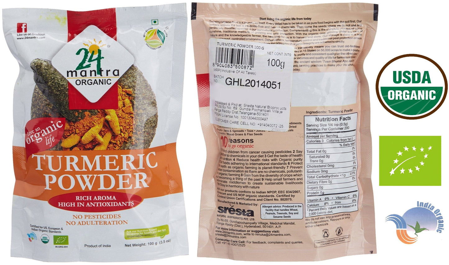 Organic Sambar Powder USDA Certified Organic EU Certified Organic Pesticides Free Adulteration Free Sodium Free - Pack of 4 X 3.5 Ounces (14 Ounces) - 24 Mantra Organic