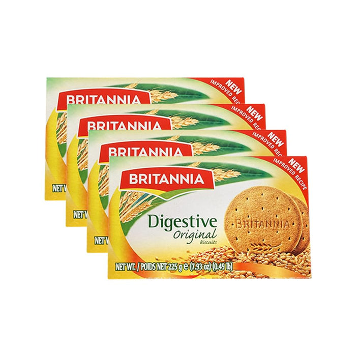 BRITANNIA Digestive Original Biscuits 7.93oz (225g) - Whole Wheat Flavor Cookies - Breakfast & Tea Time Healthy Snacks - Suitable for Vegetarians (Pack of 4)