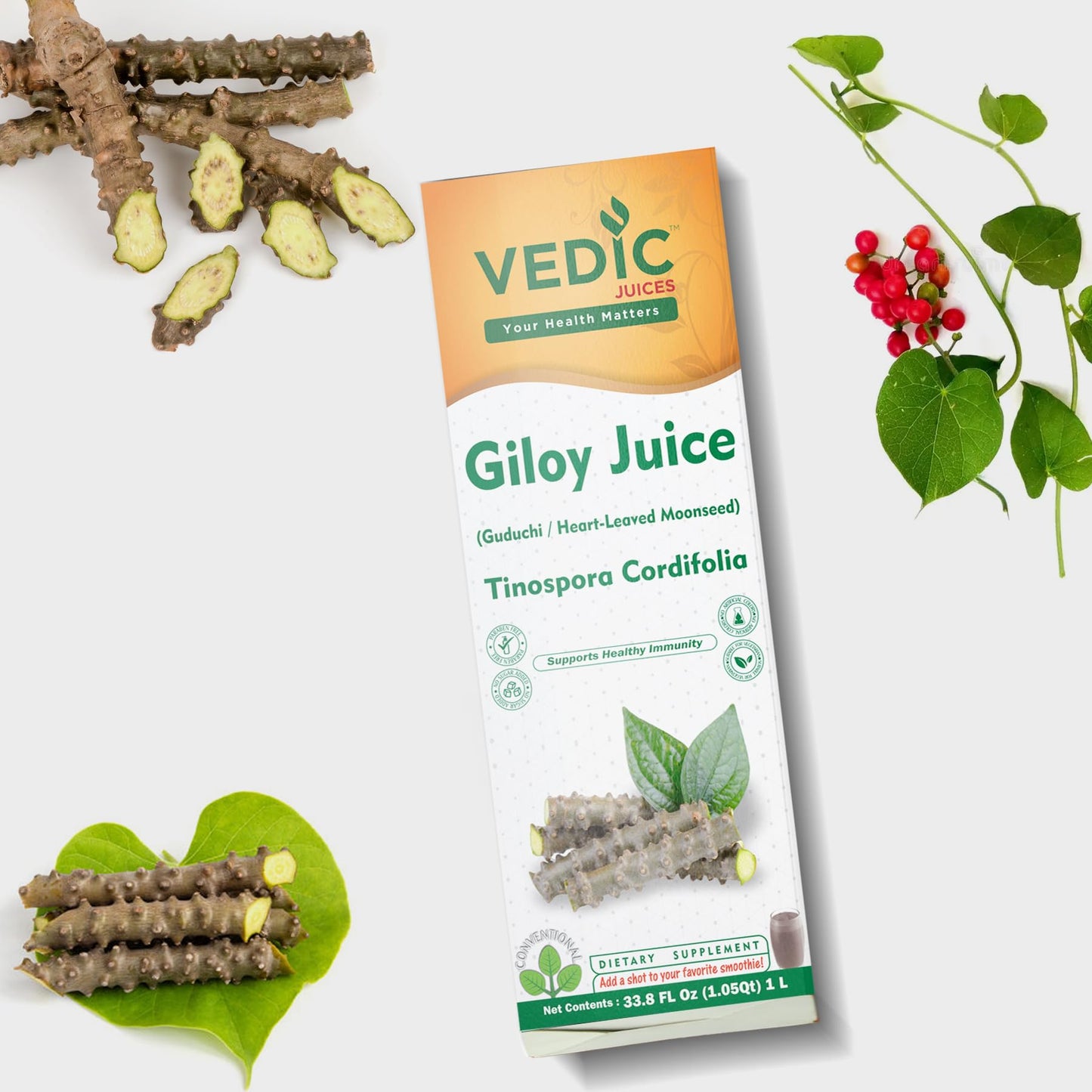 Vedic Giloy Juice 1L - Natural Juice for Building Immunity Guduchi Juice - 33.8oz, Ideal for Daily Use