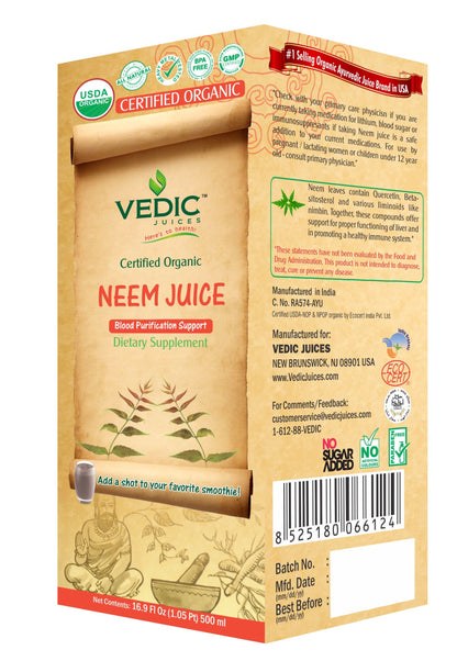Neem Juice 500 Milliliter USDA Certified Organic Juice by Vedic Juices