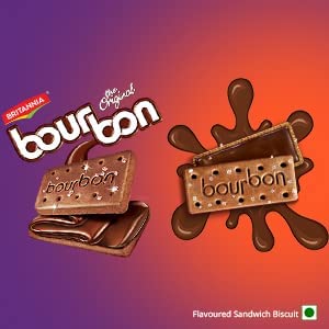 BRITANNIA Bourbon the Original - Choco Creme Biscuits 6.91oz (196g) - Smooth Chocolate Cream Biscuits for Breakfast & Snacks - Topped with Sugar Crystals (Pack of 6)