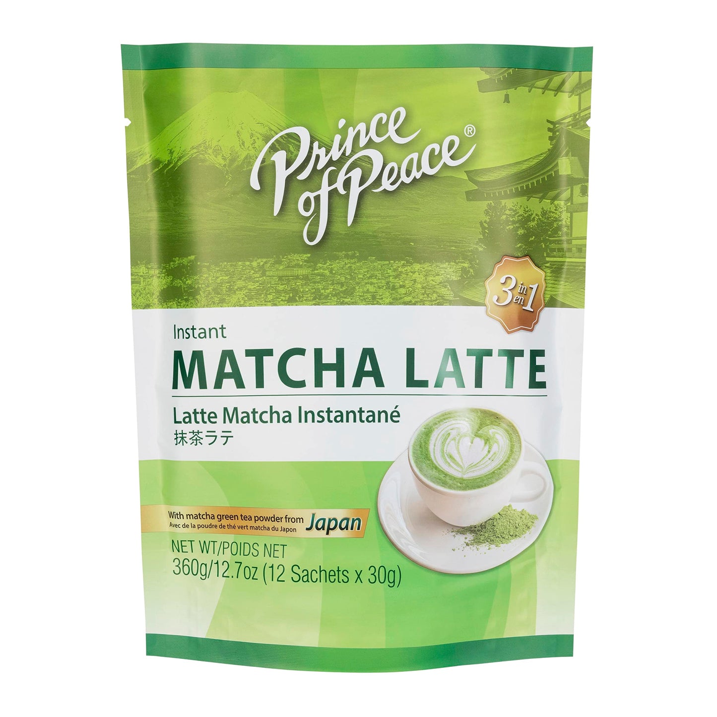 Prince of Peace 3 in 1 Matcha Latte Instant Beverage 12 Sachets Easy to Brew Authentic Japanese Matcha Powder Natural Ingredients Natural Antioxidants Authentic, Rich Taste