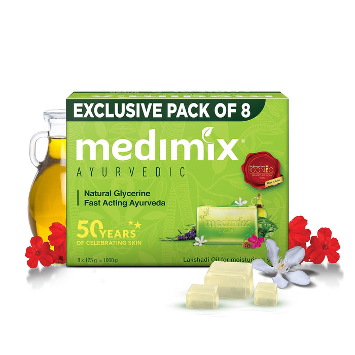 Medimix Ayurvedic Natural Glycerine Bathing Bar, 125 g (Pack of 8)