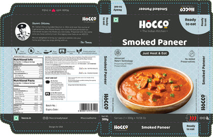 HOCCO Ready to Eat Paneer Sabji | Ready to Cook | Serves 2 People -300 gm (Smoked Paneer)